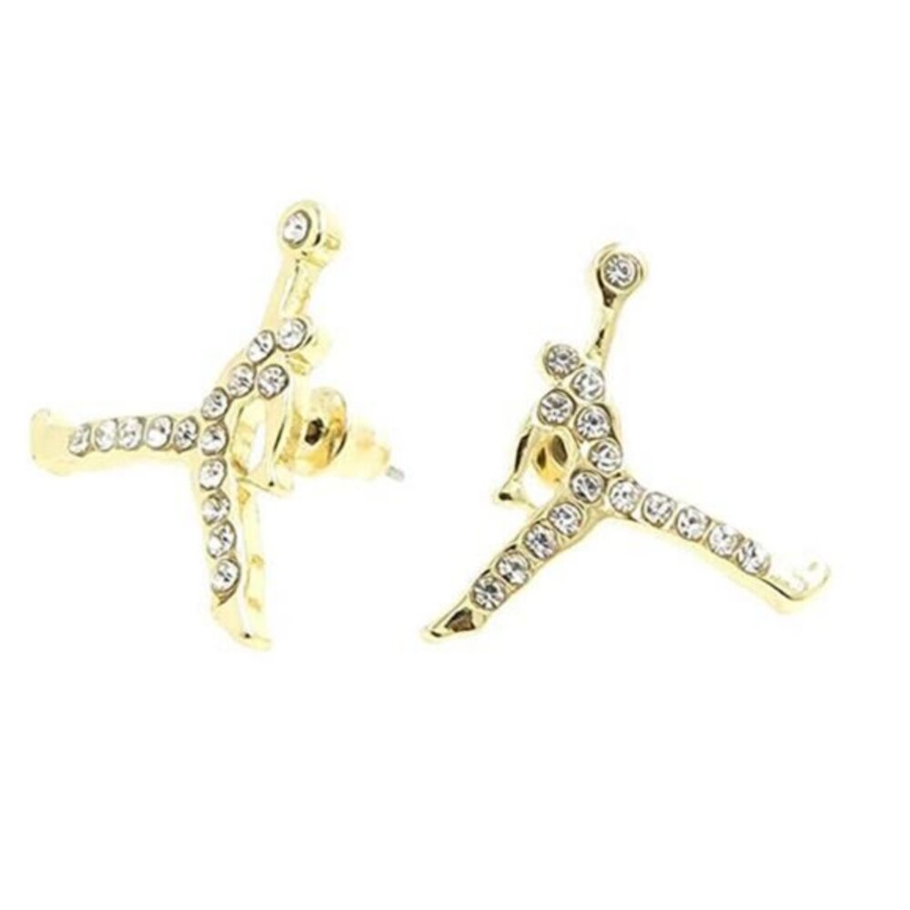 NEW MICHAEL JORDAN GOLD - PLATED PAIR STUD EARRINGS CLEAR‎ JUMPMAN JUMP MAN